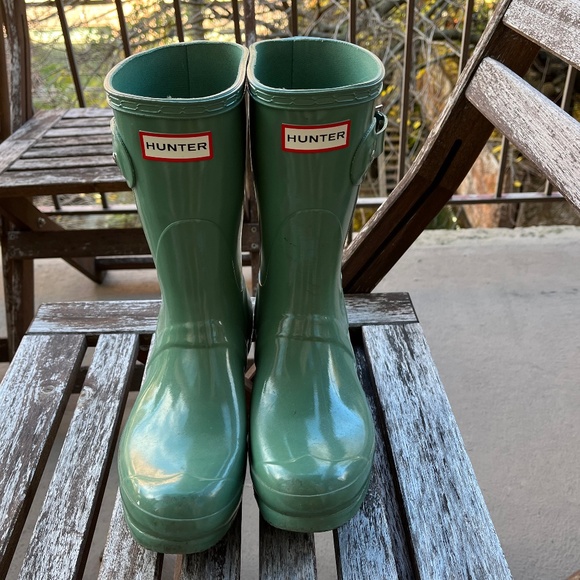 Short teal Hunter rain boots - Picture 1 of 4
